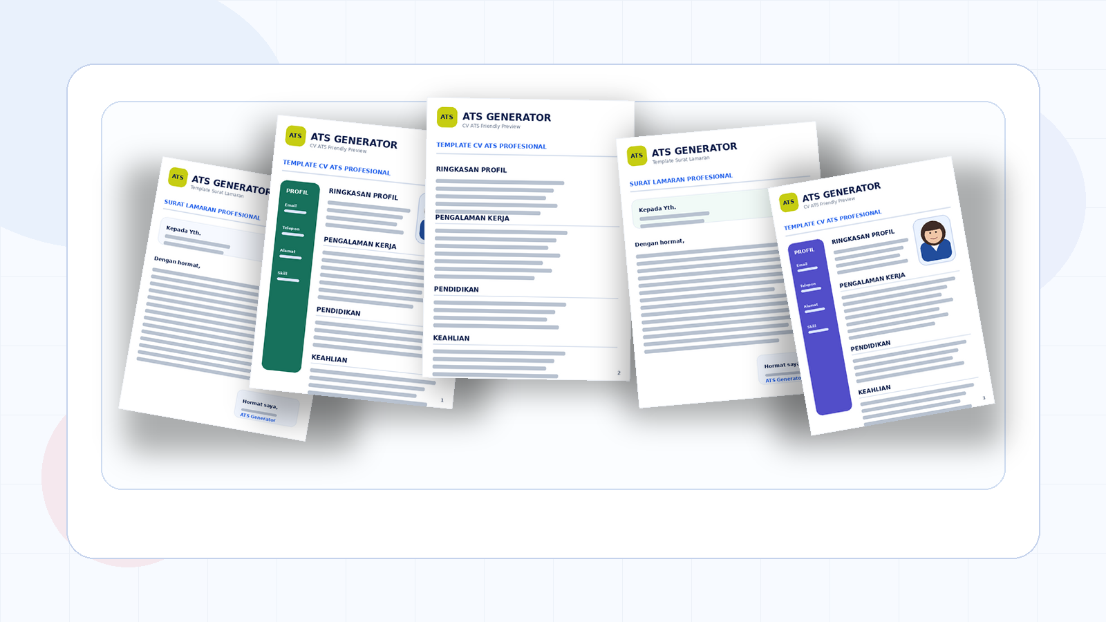 Preview paket ATS untuk CV dan surat lamaran profesional dengan contoh foto profil netral