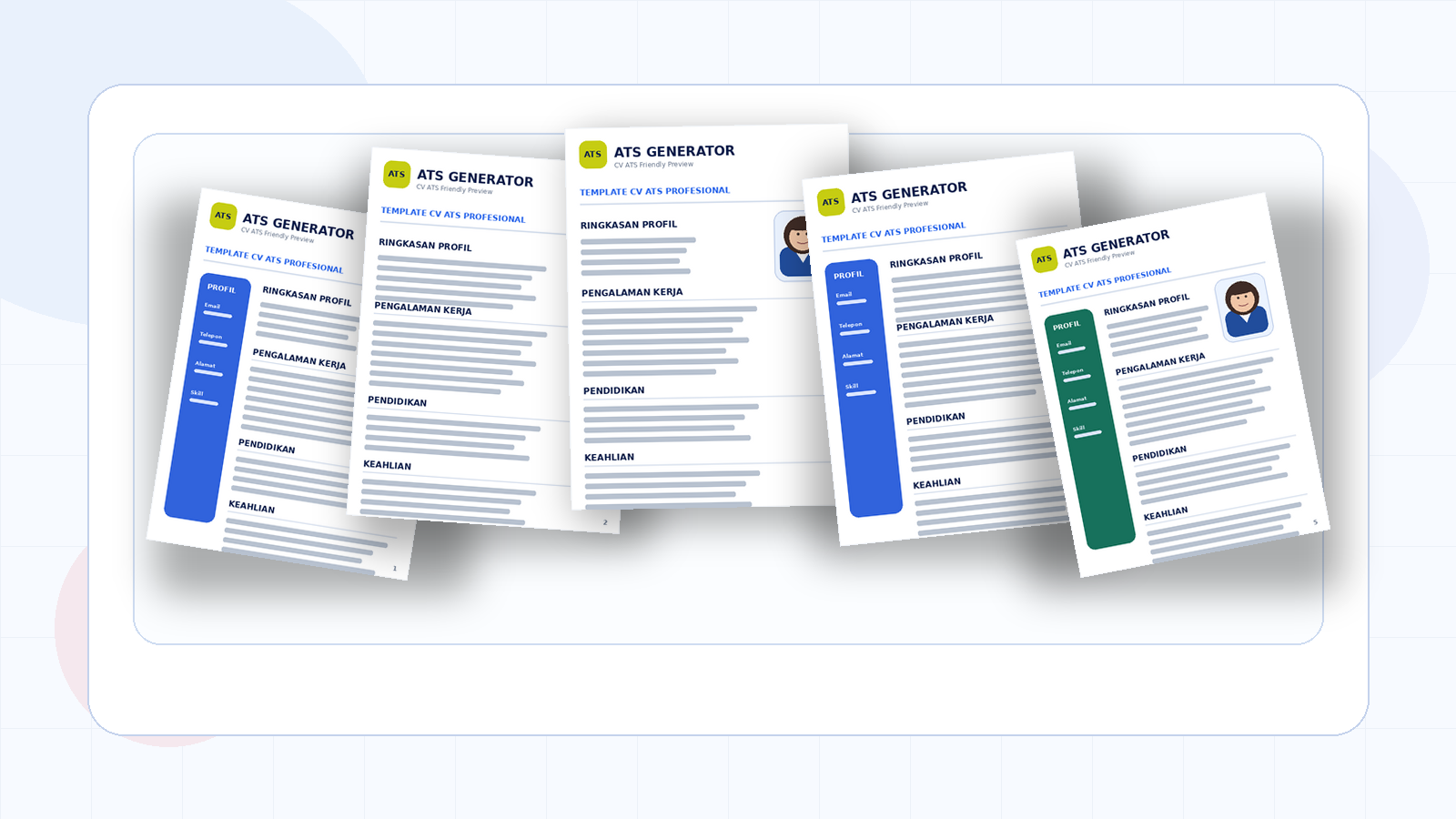 Preview template CV ATS dua halaman dengan contoh foto profil netral