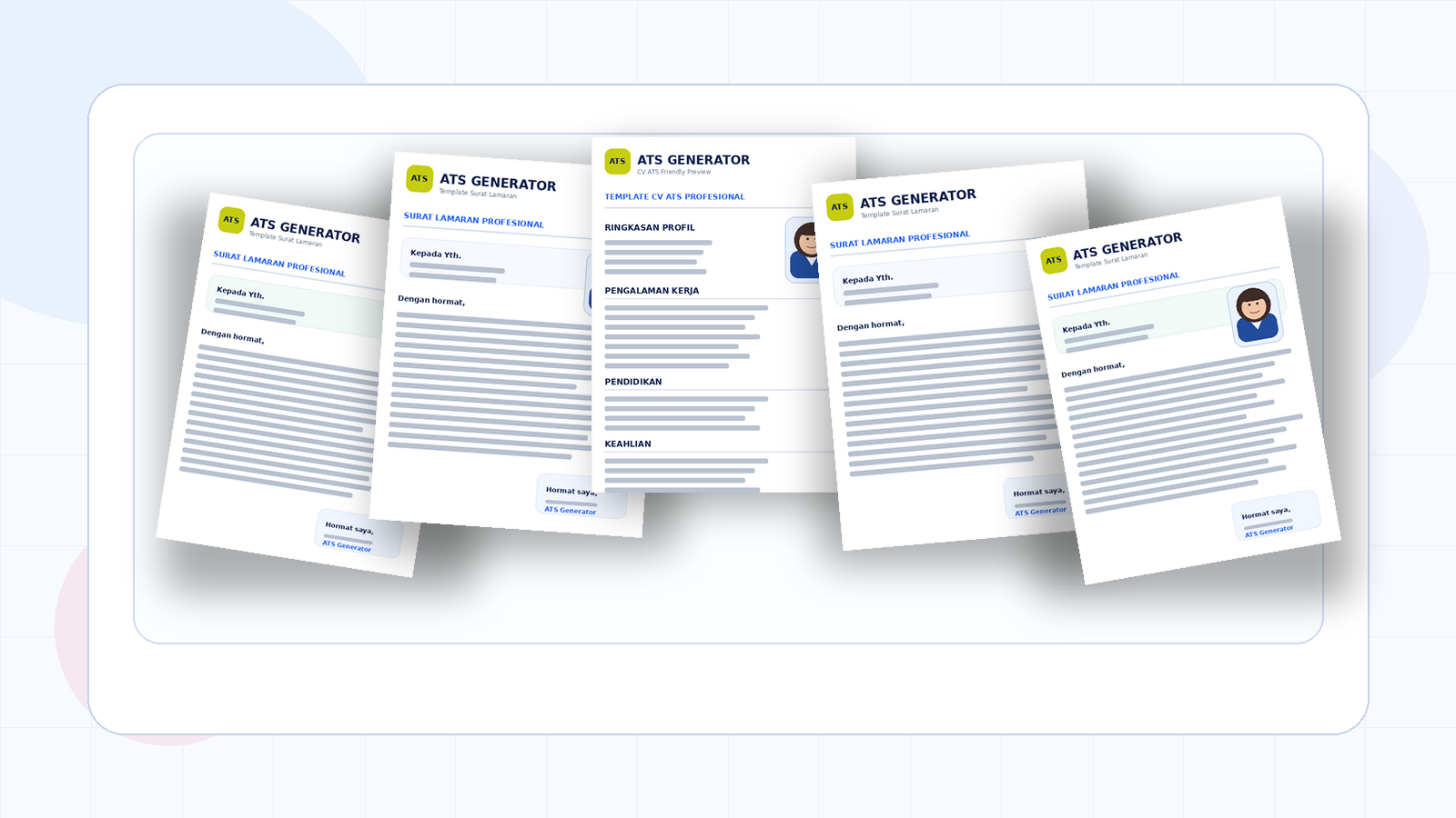 Preview template surat lamaran ATS profesional dengan contoh foto profil netral
