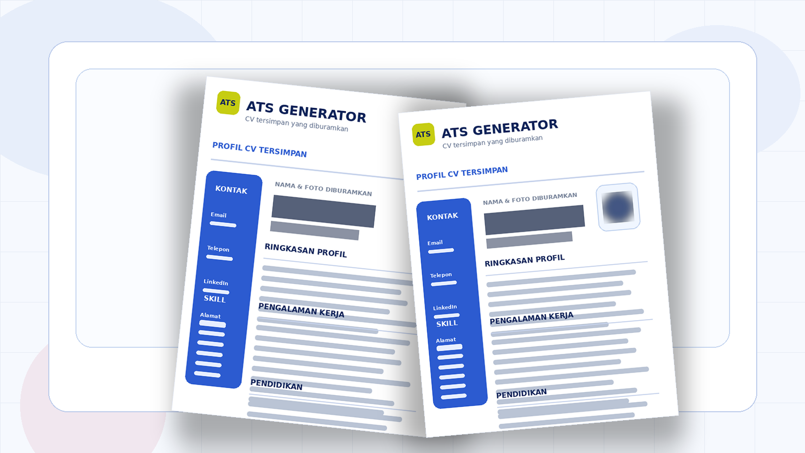 Preview contoh CV dengan nama dan foto yang diburamkan